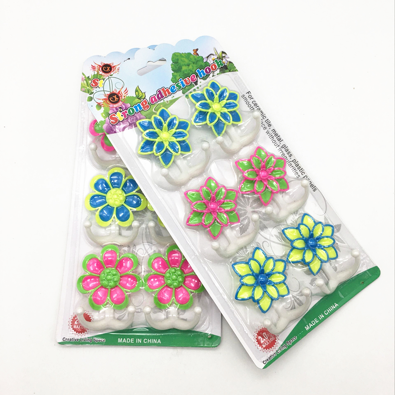 6 plastic flower sticky hook Creative flower hanging clothes hook Kitchen living room bedroom sticky hook