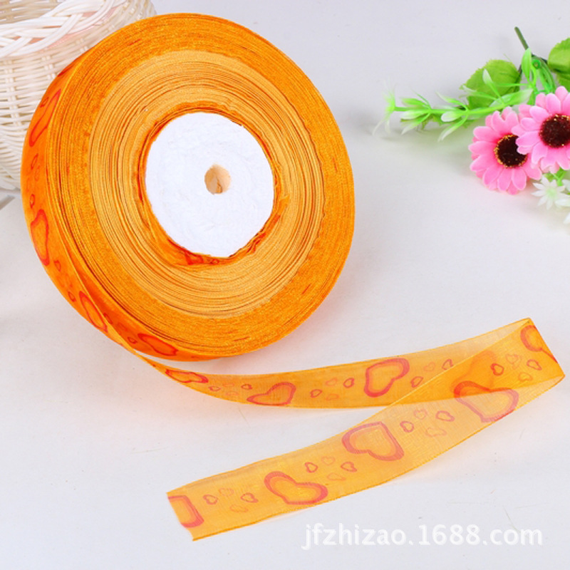 Diy Ribbon Color Chiffon Ribbon Printing With Heart Pattern Handmade Ribbon Material Chiffon Ribbon Printing details Picture