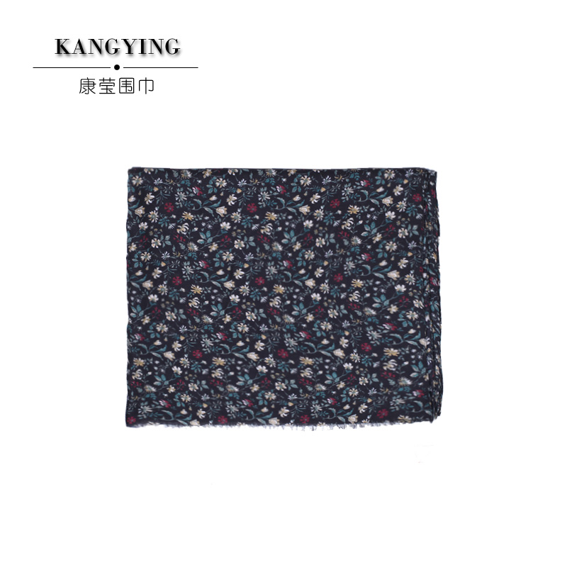Kangying Fashion Black Small Floral Scarf For Women With Sunscreen Shawl Scarf Women details Picture