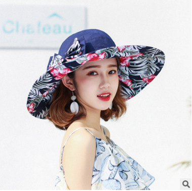 Ladies all summer outings UV Sunscreen hat Korean vogue printed oversized heart-shaped sun hat