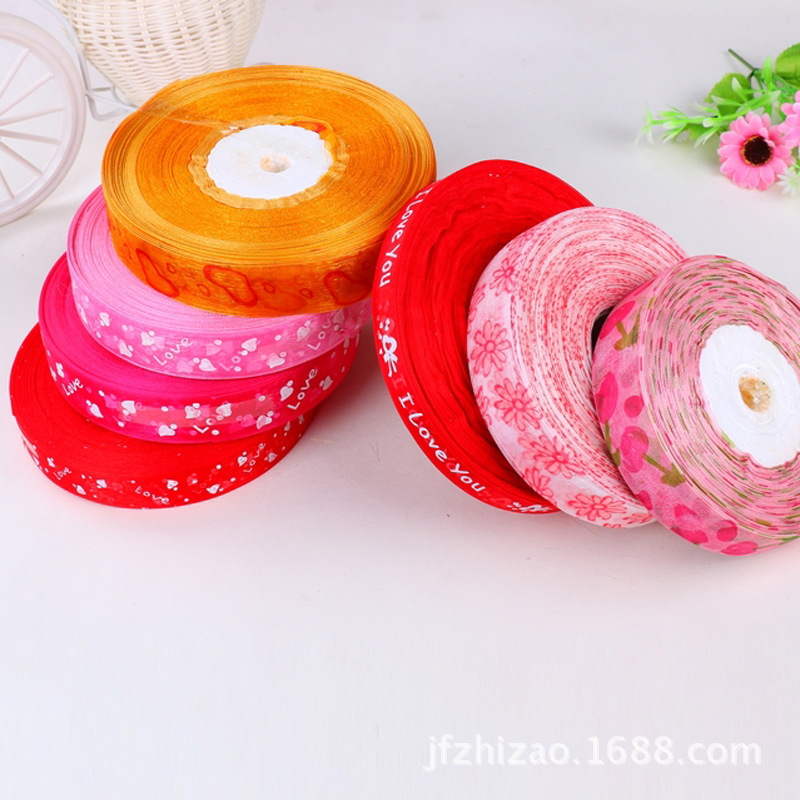 Diy Ribbon Color Chiffon Ribbon Printing With Heart Pattern Handmade Ribbon Material Chiffon Ribbon Printing