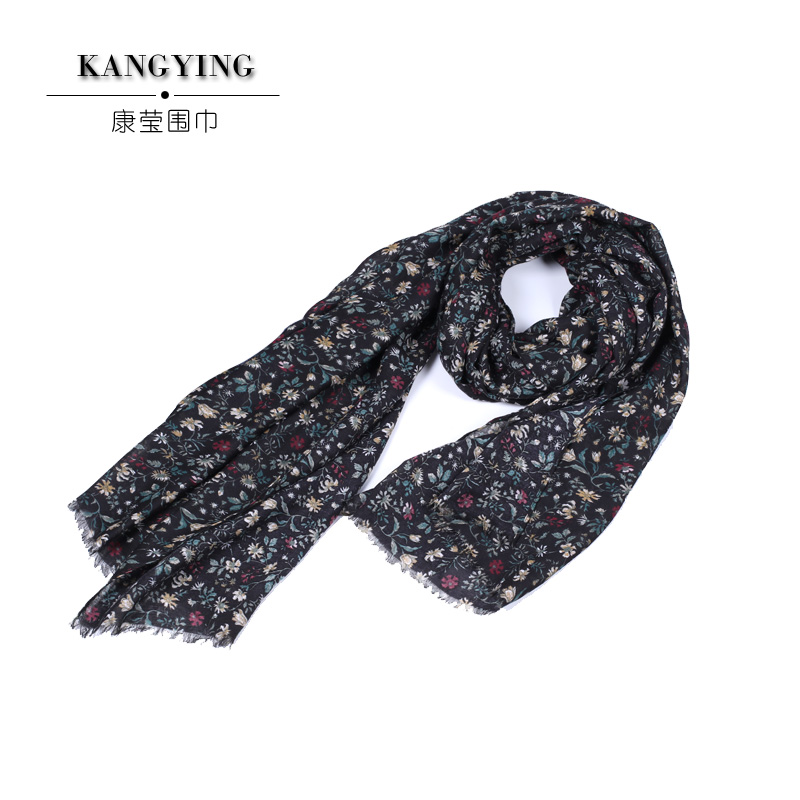 Kangying Fashion Black Small Floral Scarf For Women With Sunscreen Shawl Scarf Women
