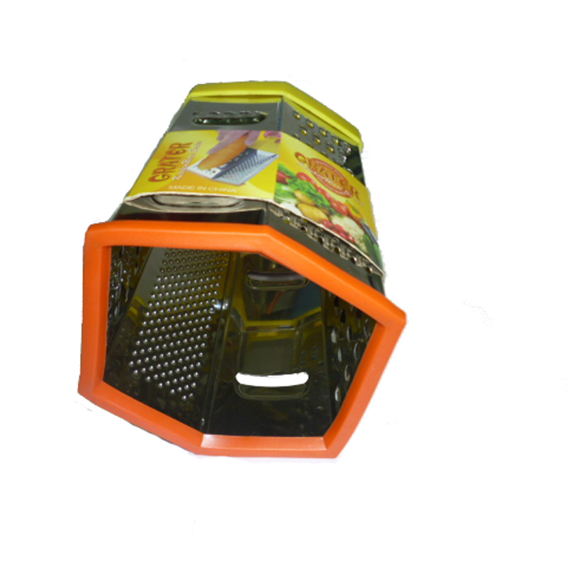 Factory direct sales of a new 8-inch thick stainless iron anti-slip dual-color handle six-sided grater with multi-functional radish and potato shreds Application Scenario