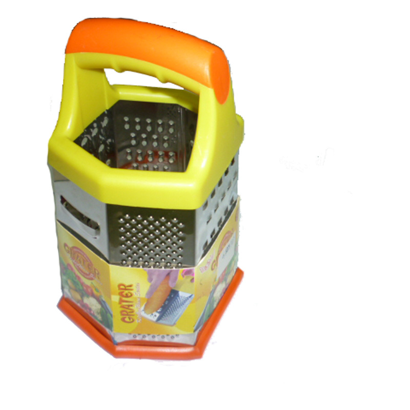 Factory direct sales of a new 8-inch thick stainless iron anti-slip dual-color handle six-sided grater with multi-functional radish and potato shreds