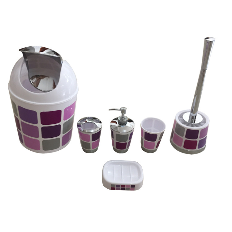 New creative simple bathroom set Bathroom supplies plastic bathroom six-piece set plain bath and wash