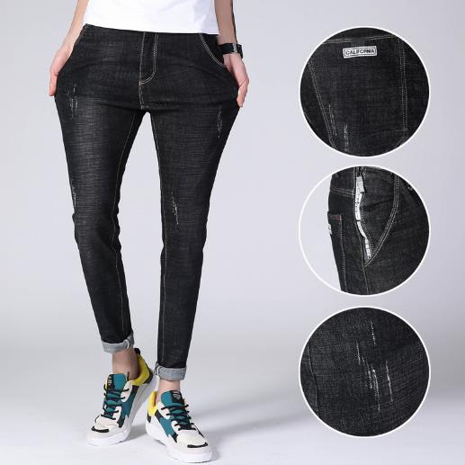 New black men's jeans stretch slim Korean version trend fashion