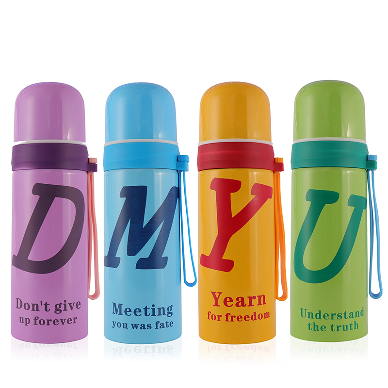 Creative Fashion English Letters Plastic Hanging Vacuum Cup Stainless Steel Men And Women Study Personalized Insulated Water Cup 350Ml