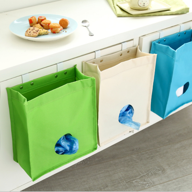 Kitchen trash bag collection hanging bag cabinet Oxford cloth hanging storage bag