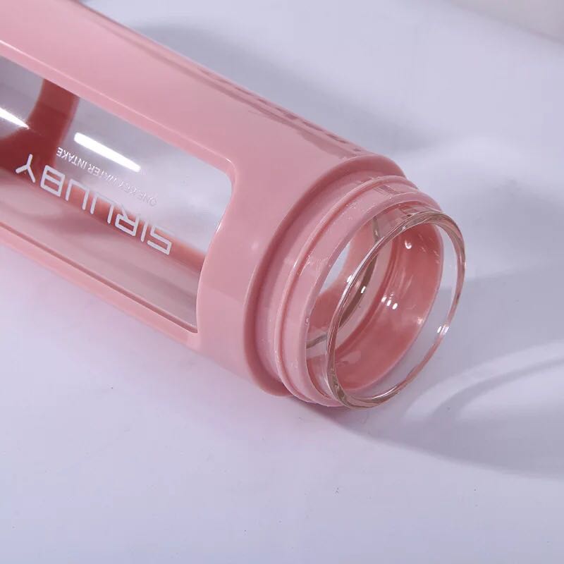 2018新款塑料壳玻璃杯便携双层透明水杯礼品杯定制logo