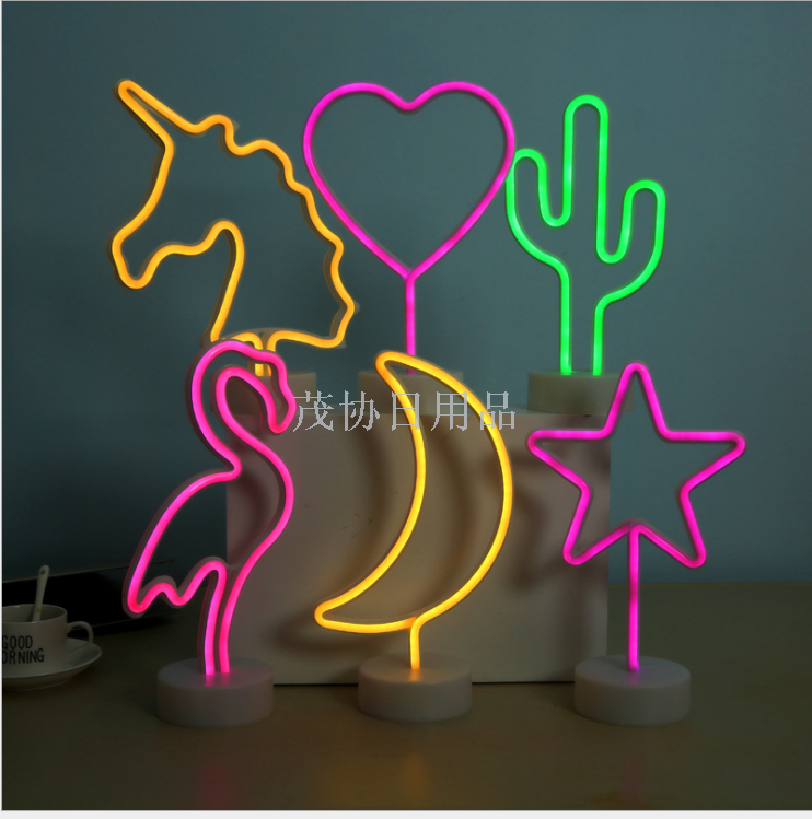 带底座动物ins霓虹管LED造型灯火烈鸟霓虹灯布置装饰灯圣诞小夜灯