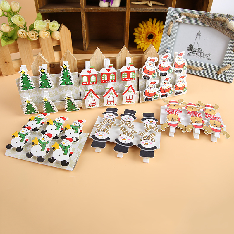 Exquisite Santa Claus printed small wooden clips, creative decorative photo clips, sticky notes and message clips, factory direct sales thumbnail
