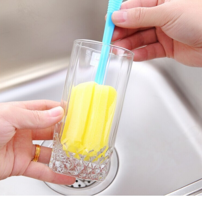 Wholesale of decontamination and descaling sponge cleaning brushes, petal-shaped long-handled candy-colored cup brushes, and sponge multi-functional brushes Specification image