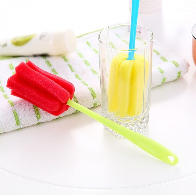Wholesale of decontamination and descaling sponge cleaning brushes, petal-shaped long-handled candy-colored cup brushes, and sponge multi-functional brushes details Picture