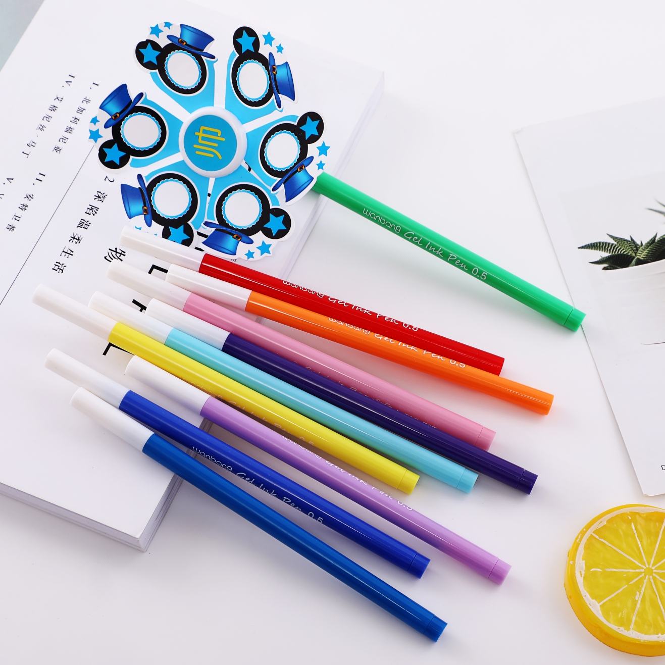 Wanbang 9060 color gel pen Windmill pen, full needle tube with key point marking, office 0.5mm Specification image