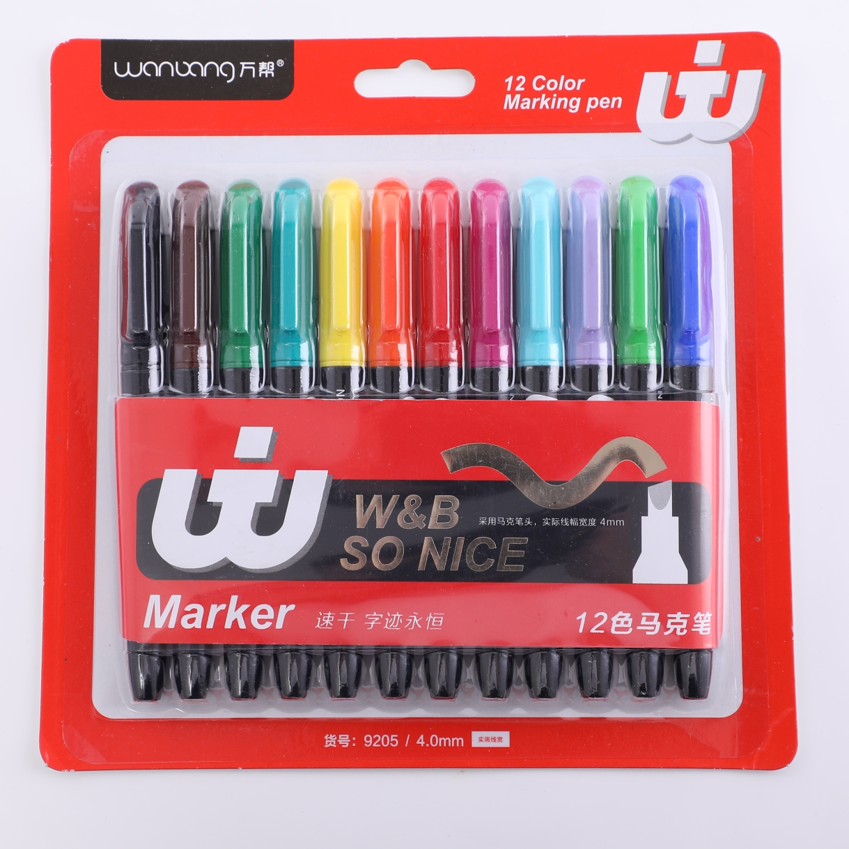 Wanbang oil-based 12-color Marker Pen 4.mm Oversized Chinese Marker Pen King 9205 Card holder