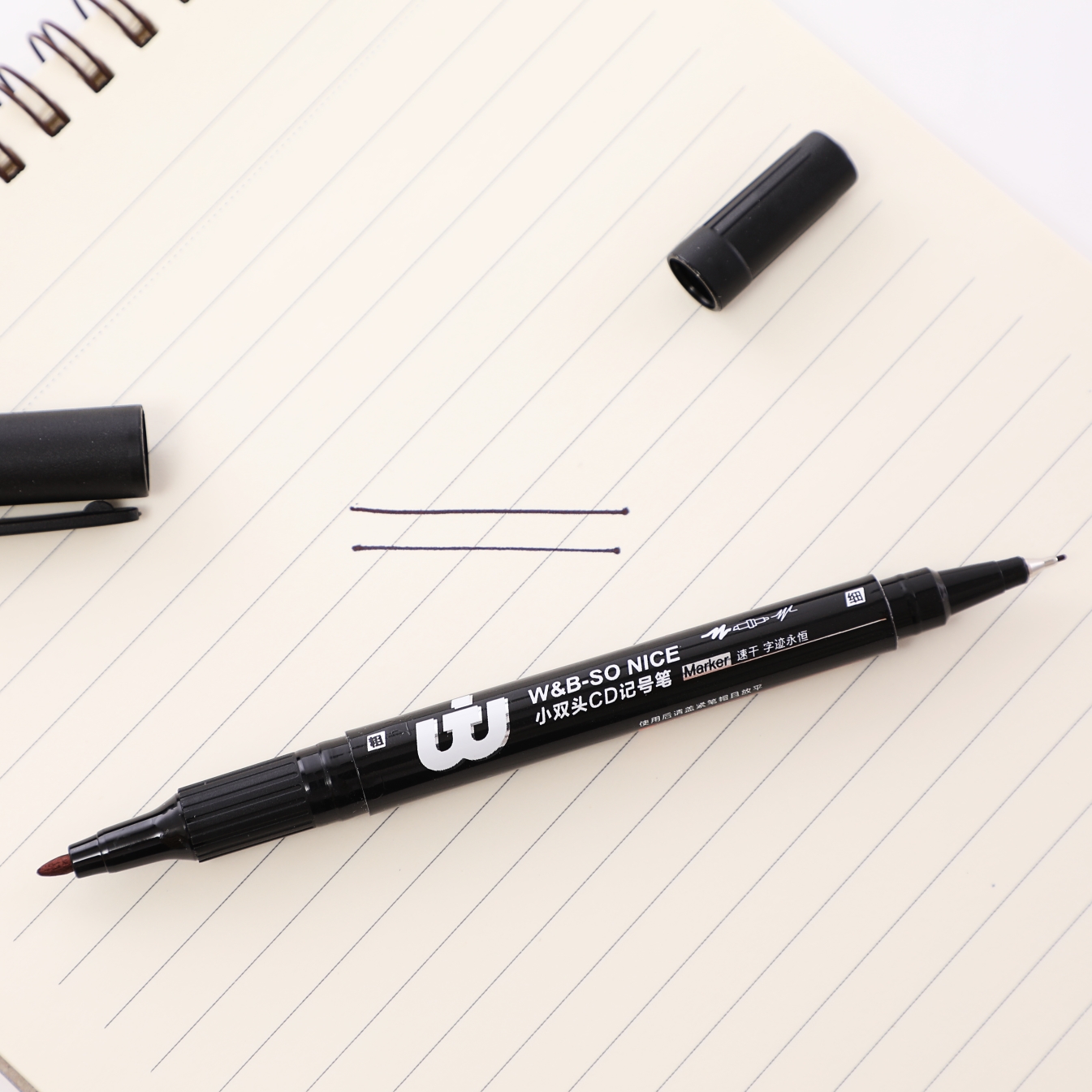 Wanbang Oil-based small double-headed CD Black, Red and blue line Pen, China Marker King 9207 Card Holder 2-piece set Specification image