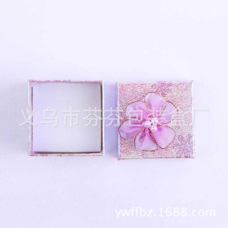 5*5彩光纸珍珠贴花戒指纸盒子 首饰礼品盒现货包装耳环盒批发定做产品图