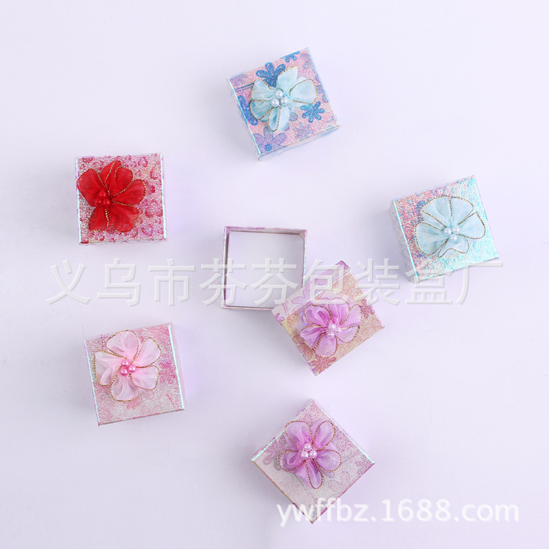 5*5彩光纸珍珠贴花戒指纸盒子 首饰礼品盒现货包装耳环盒批发定做