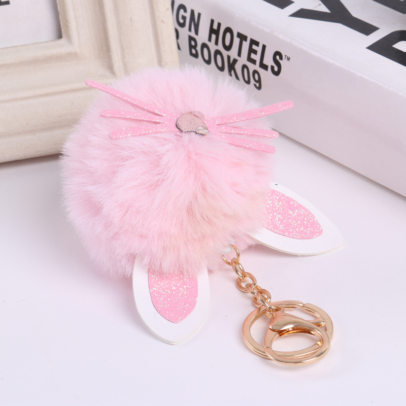 少女风优质可爱獭兔毛球钥匙扣挂件 毛绒球汽车背包手机挂件产品图