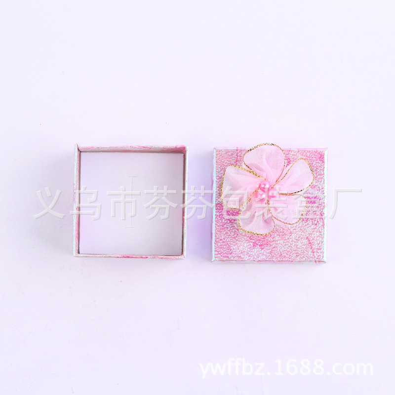 5*5彩光纸珍珠贴花戒指纸盒子 首饰礼品盒现货包装耳环盒批发定做细节图