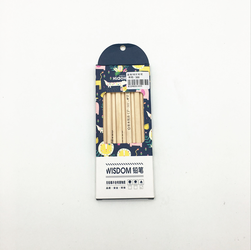 Ten pencils in an eco-friendly box, triangular wooden pencils and student writing pencils