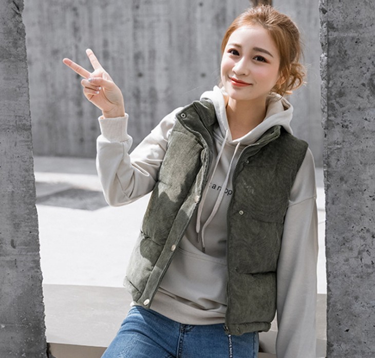 马甲高中女生羽绒棉服灯芯绒欧美百搭坎肩背心短外套