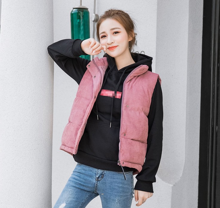 马甲高中女生羽绒棉服灯芯绒欧美百搭坎肩背心短外套细节图
