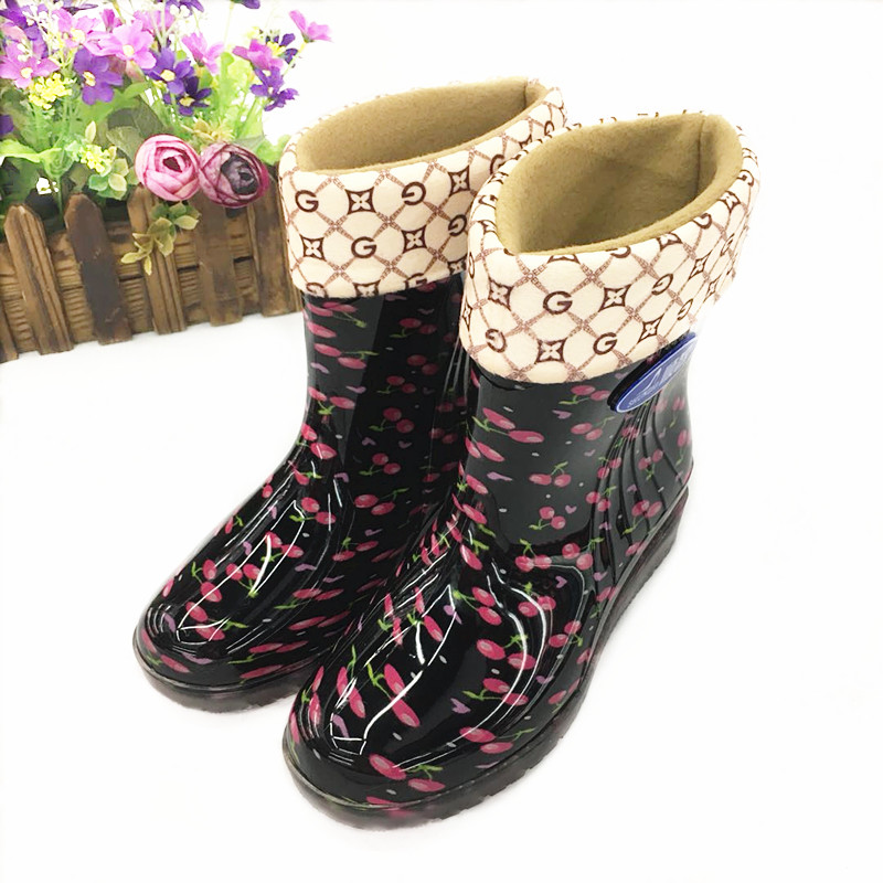 义乌好货 新款四季通用两用带绒中筒水晶雨鞋雨靴时尚鞋