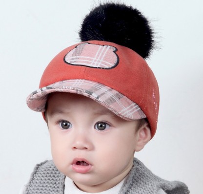 儿童毛呢软鸭舌帽1-3岁男女宝宝户外保暖帽刺绣小熊帽