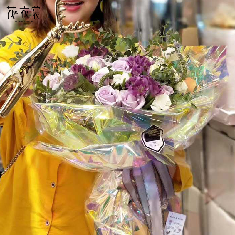 New product of Flower Dress: Iride-colored film, flower bouquet gift wrapping paper material, neon film, rainbow apple wrapping paper Specification image