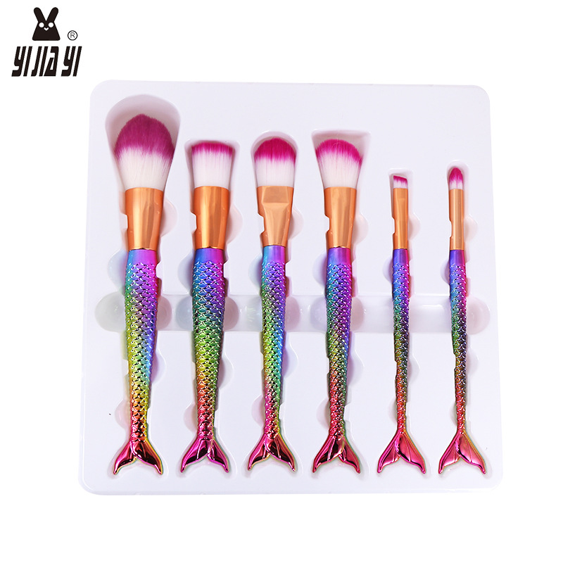 New AliExpress 6-tube nylon bristle makeup brushes, aluminum tube color electroplated makeup brushes, beauty and makeup tools wholesale details Picture