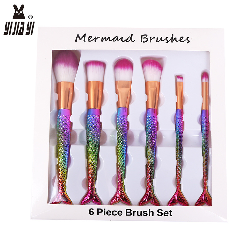 New AliExpress 6-tube nylon bristle makeup brushes, aluminum tube color electroplated makeup brushes, beauty and makeup tools wholesale