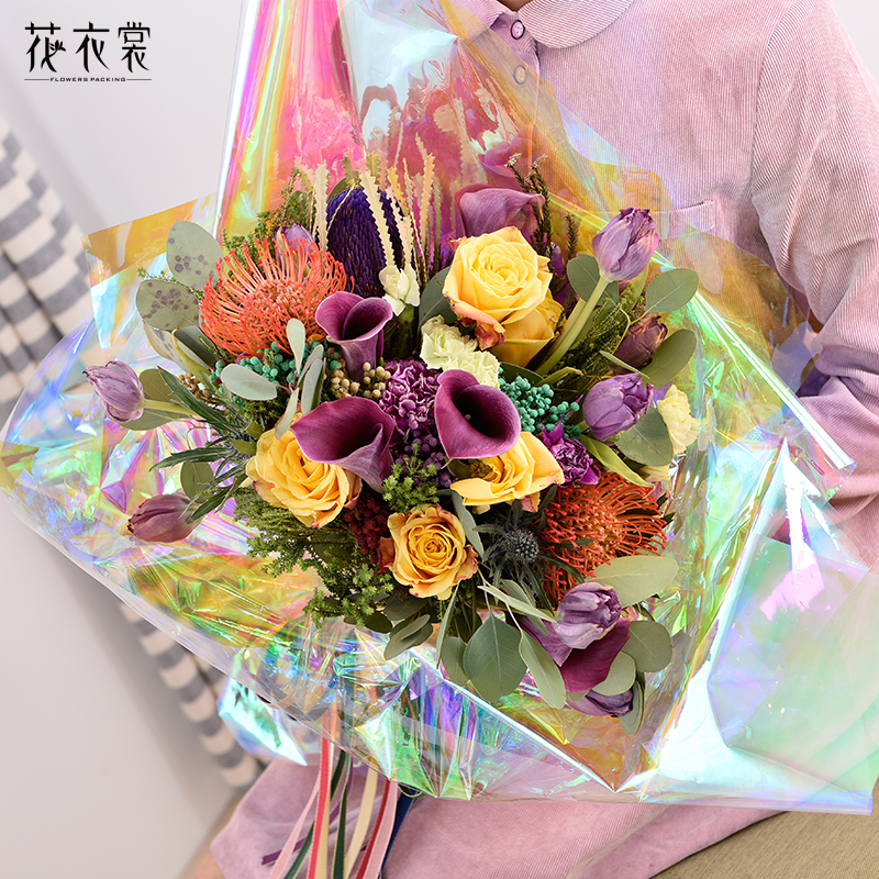 New product of Flower Dress: Iride-colored film, flower bouquet gift wrapping paper material, neon film, rainbow apple wrapping paper