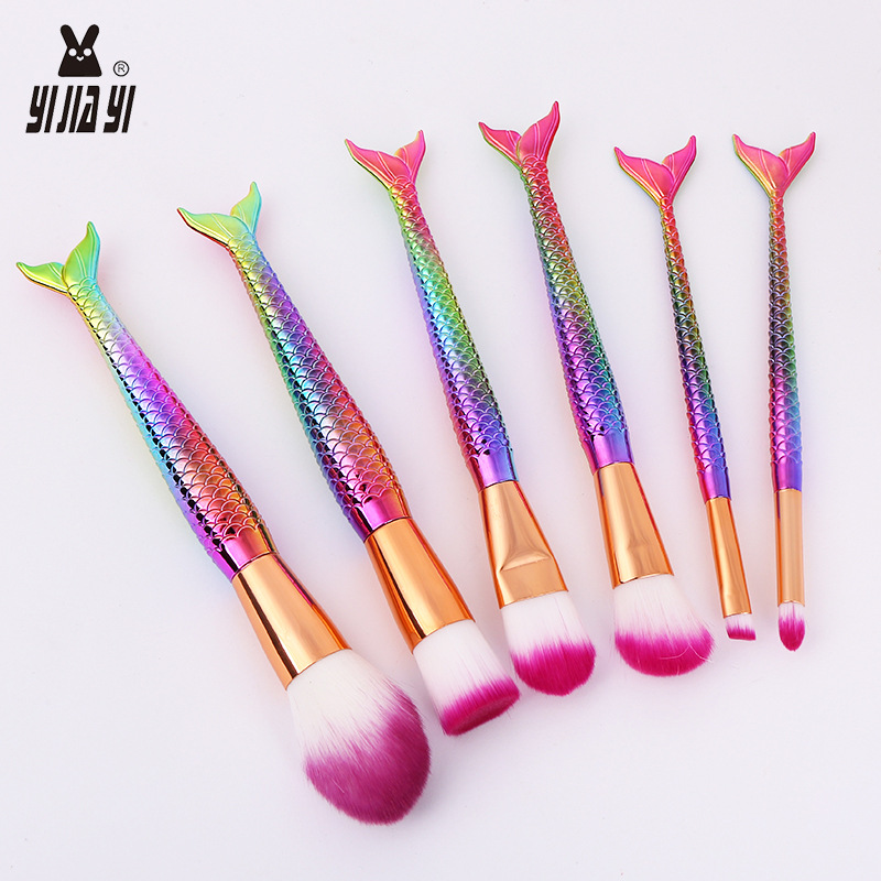 New AliExpress 6-tube nylon bristle makeup brushes, aluminum tube color electroplated makeup brushes, beauty and makeup tools wholesale Specification image