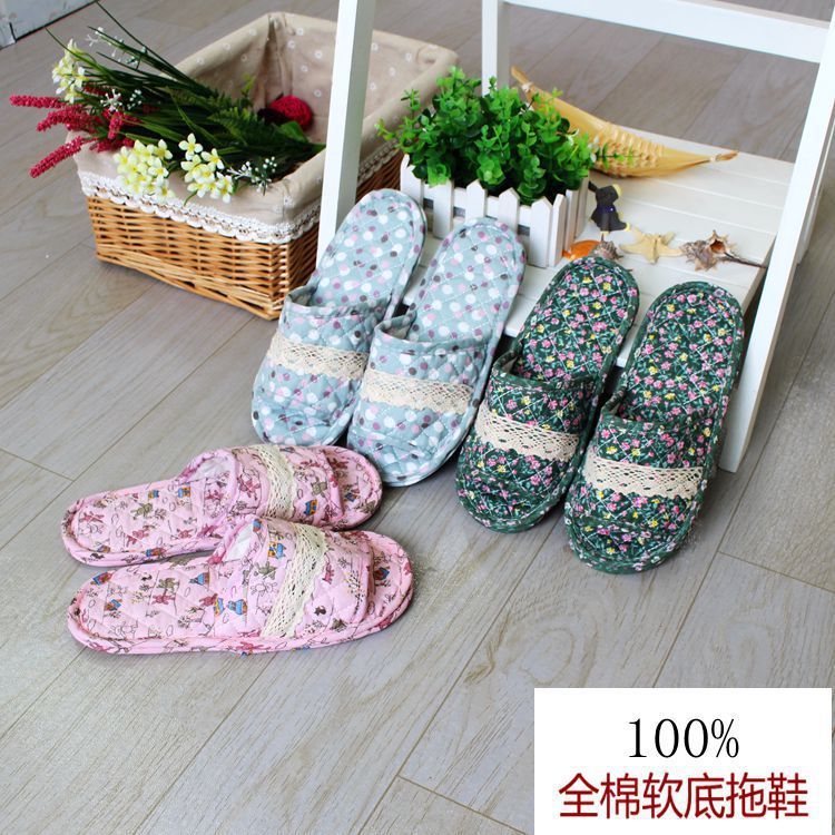 韩式家居全棉女式拖鞋 防滑软底地板鞋加工定做外贸礼品拖鞋批发