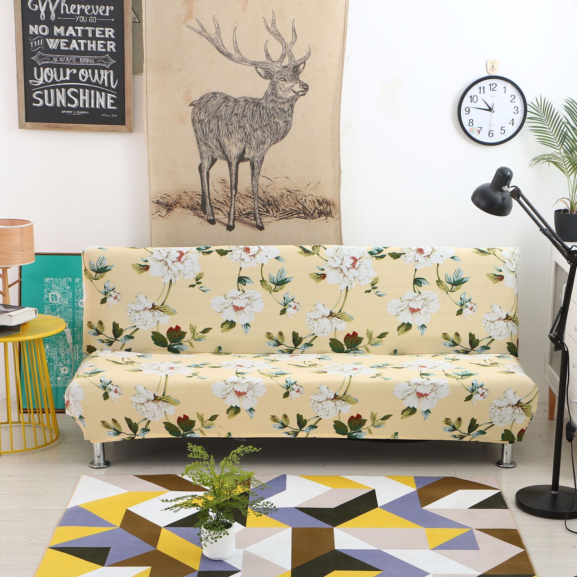 厂家直销新款弹力沙发床套无扶手通用折叠沙发套布艺四季款沙发罩