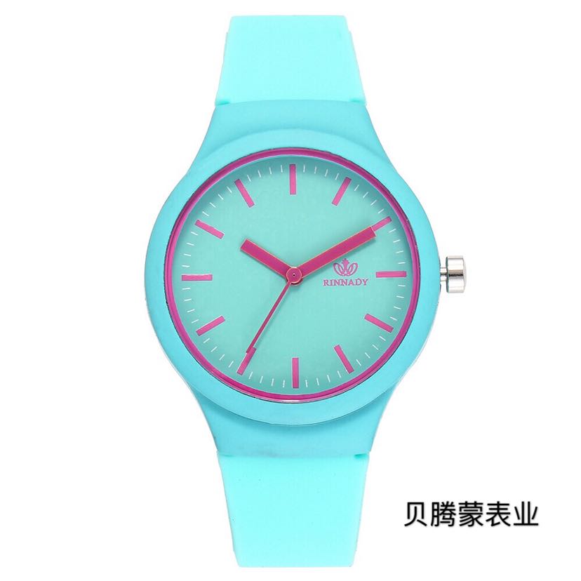Fashionable and popular candy-colored series simple striped silicone men's and women's watches, student watches 1