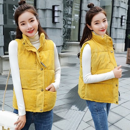 Corduroy cotton vest for women autumn and winter short student padded coat for women sleeveless vest