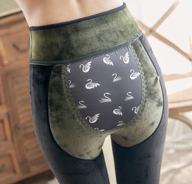 Fleece and thickened down quantum waist support and warm uterus one-piece pants, warm and comfortable foot leggings