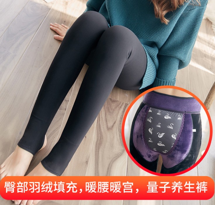 Fleece and thickened down quantum waist support and warm uterus one-piece pants, warm and comfortable foot leggings details Picture