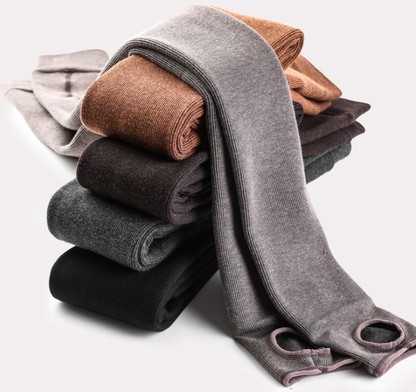 Cotton vertical stripes and fleece-thickened leggings layered thigh-length thermal one-piece