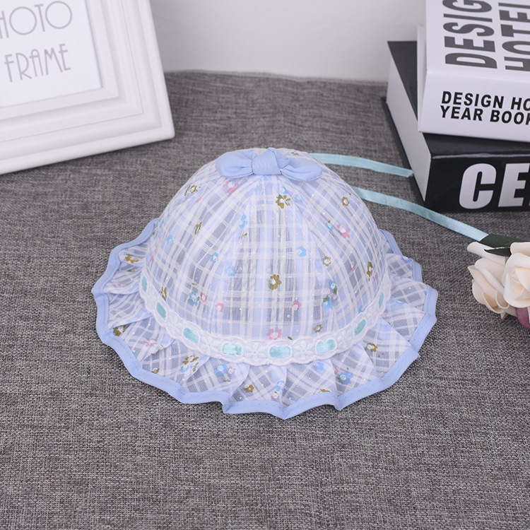Wholesale of 2018 Spring/Summer new style baby girl checkered drawstring basin hats, travel sun hats and fisherman hats Specification image