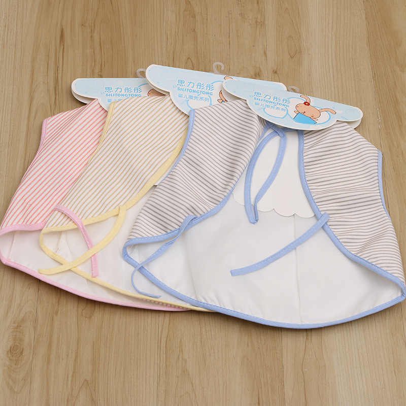 Wholesale of the 2018 new style children's bibs with tie straps, protective clothing, vertical stripes, lapel and saliva wipes from the manufacturer details Picture