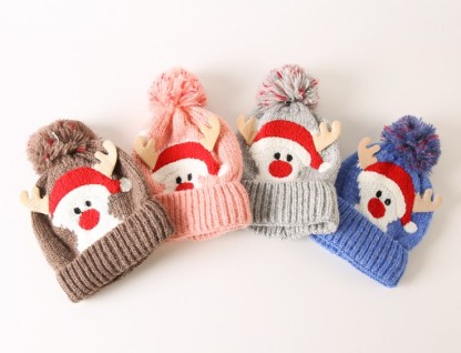 加绒毛线帽圣诞鹿角帽2-4岁男女宝宝冬天户外保暖帽