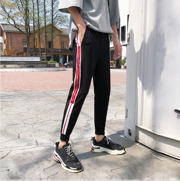 New men's casual sports pants loose Korean version of the shackle Harun side striped pants