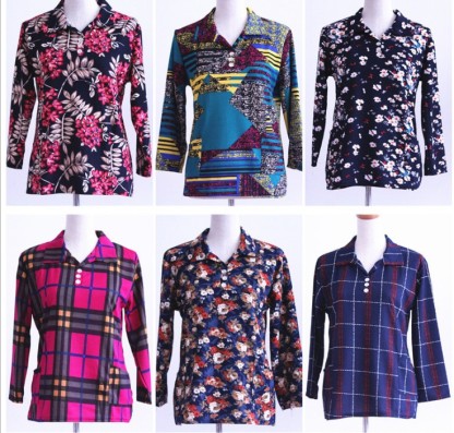 Long-sleeved top for middle-aged and elderly women in spring and autumn, mother's dress, lapel base layer