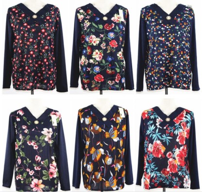 Long-sleeved T-shirt, women's V-neck, middle-aged and elderly women's clothing, thin base layer, beauty stripe, fashionable mom's wear