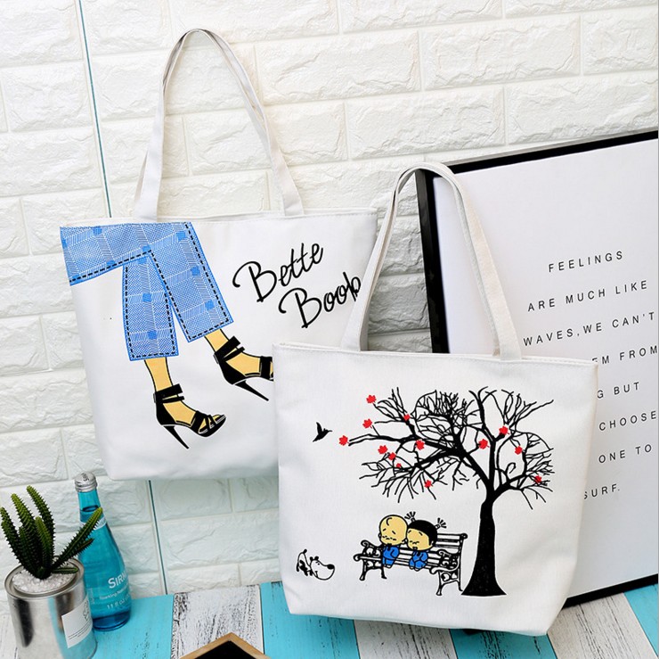 户外帆布包潮学院风手提包时尚学生单肩包休闲百搭涂鸦购物袋