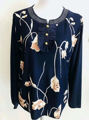 Middle-aged and elderly women's top, base layer, mother's dress, long-sleeved, beauty stripe printed thin T-shirt Specification image