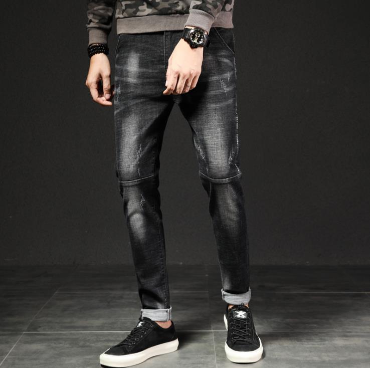 2018 autumn/winter new men's jeans stretch slim pants Korean version of black trend jeans